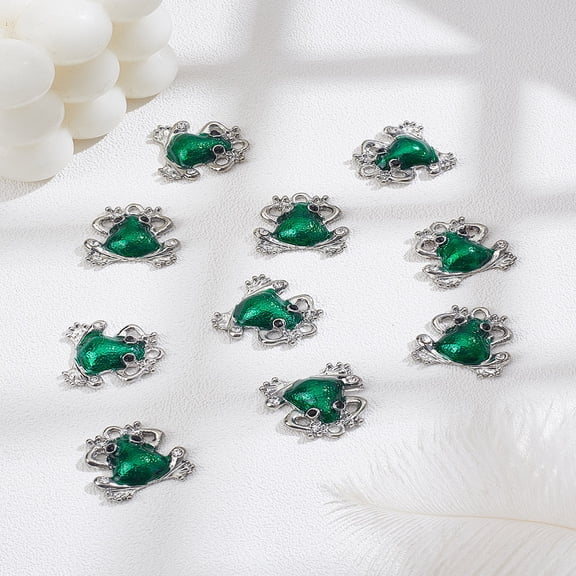 10Pcs Frog Charms Alloy Enamel Pendants with Rhinestones Dangle Charms Ornament Retro Accessories
