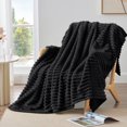 thumbnail image 1 of Cobija Tamaño Individual para Sofá, Sillón, Cama, Cobija de Cama Negra Súper Suave de 230GSM con Rayas para Oficina, Picnic, Viaje, Recámara, Cálida, Acogedora, Ligera, Decoración Del Hogar para Toda, 1 of 7