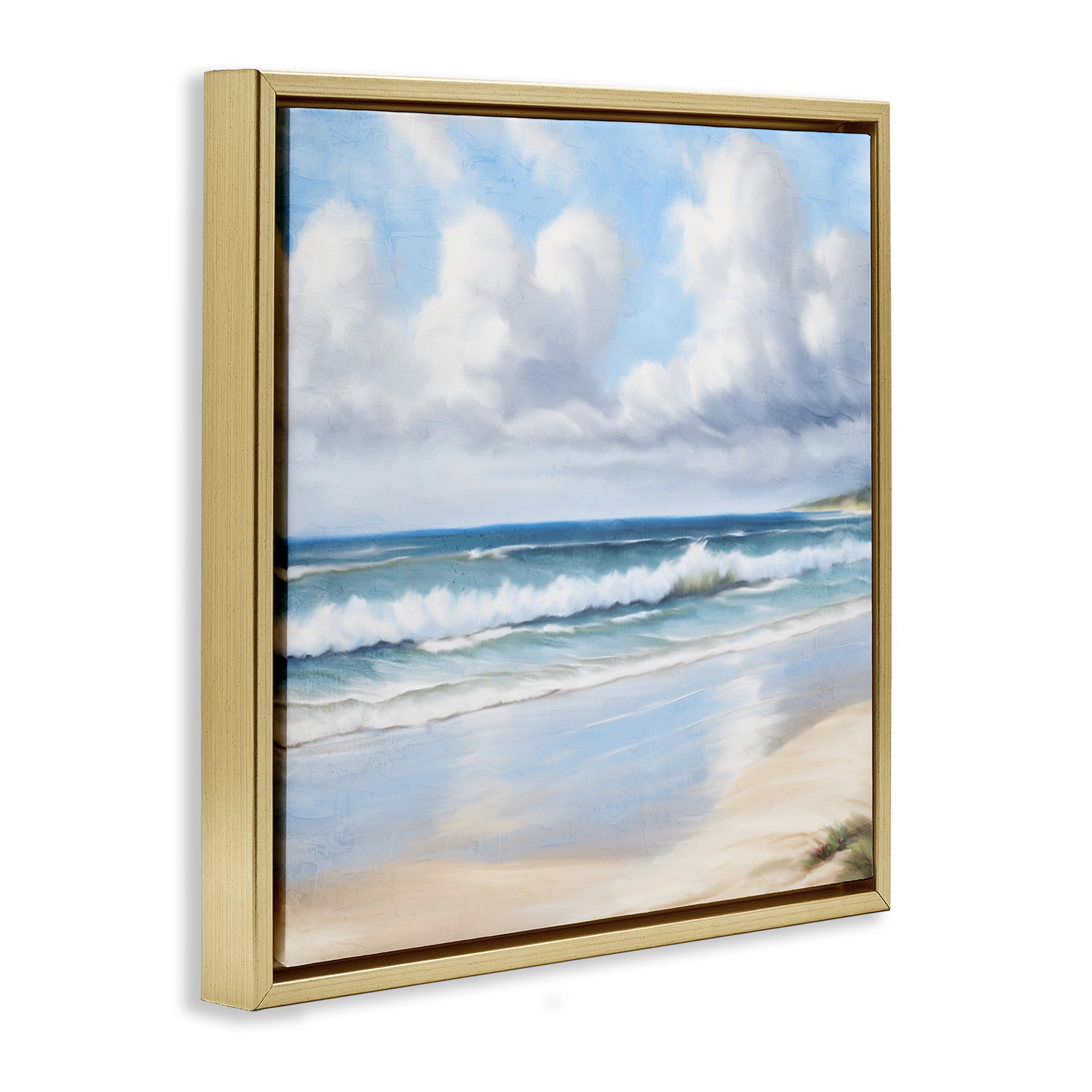 Stupell Industries Sand Walk Ocean Waves Landscape Painting Gold Floater Framed Canvas Art Print Wall Art, 25 x 25
