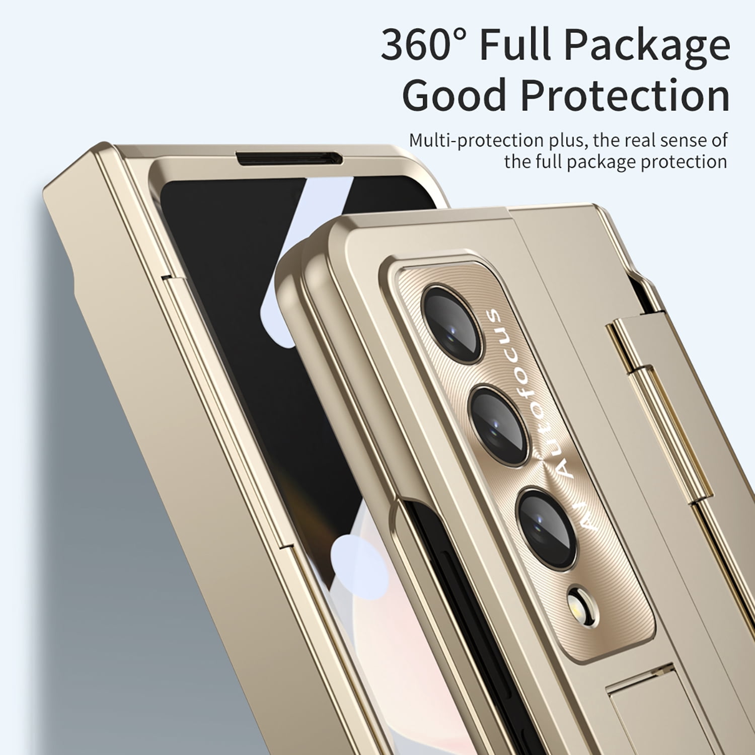 for Samsung Galaxy Z Fold 4 Case Magnetic Hinge Protection Built-in S Pen Holder with Front Glass Kickstand All-Inclusive PC Shockproof Case Wireless Charging for Samsung Z Fold 4 5G 2022, Gold