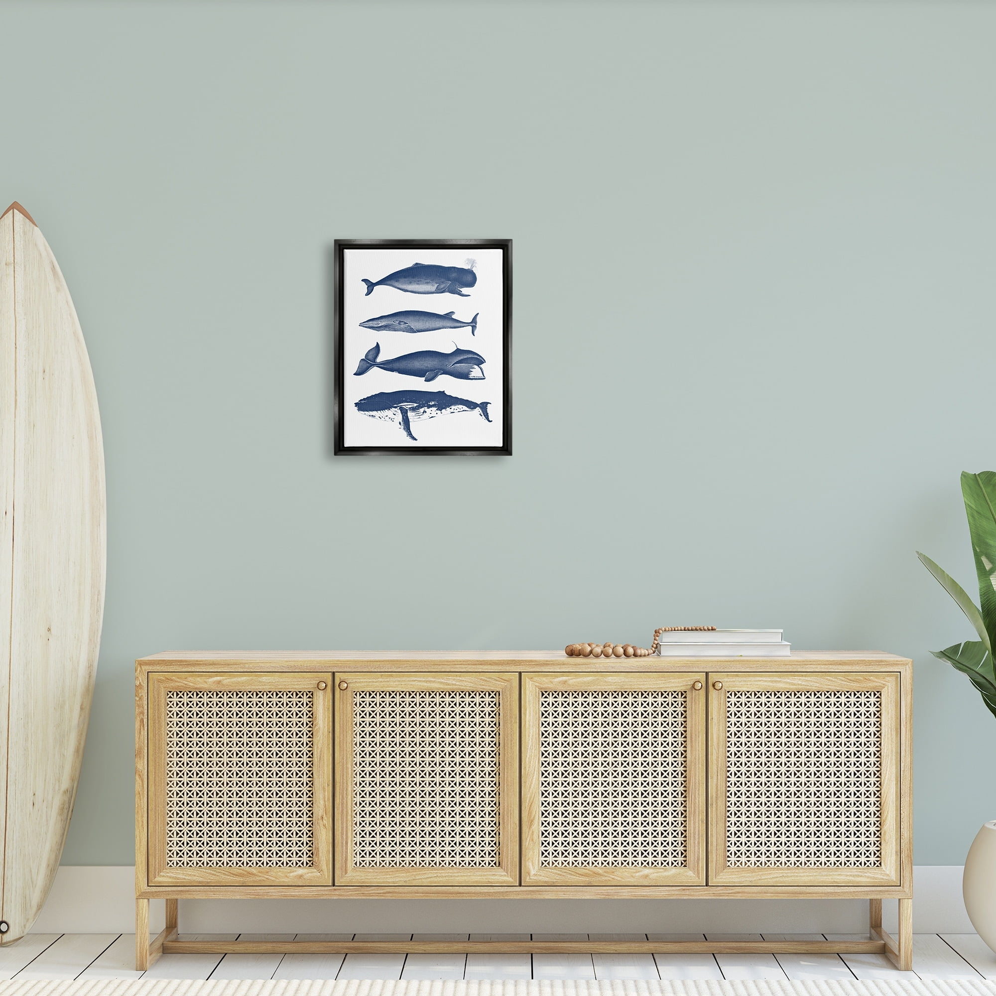Stupell Industries Various Whales Types Sea Life Detailed Illustrations Graphic Art Metallic Gold Floating Framed Canvas Print Wall Art, Design by Lettered and Lined