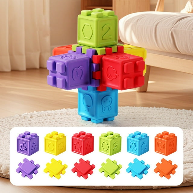 QIPOPIQ Pop Soft Blocks - Textured Numbered Stacking Blocks for Building & Development - Soft Blocks