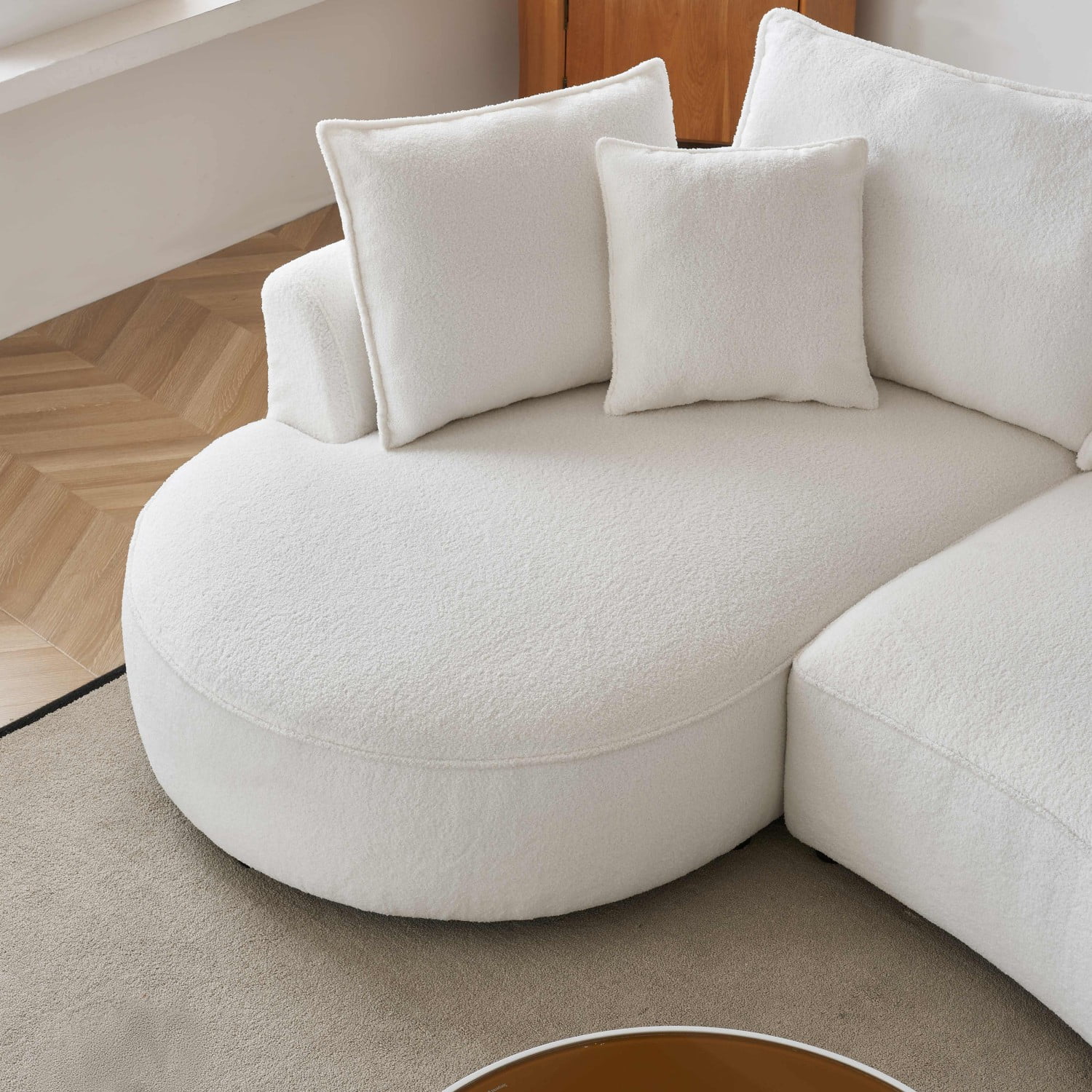 Gewnee 122.8" Curved Sofa Modern Curved Couch Living Room Modular Sectional Sofa, Mid Century Upholstered Couch Sherpa Boucle Fabric Sofa for Bedroom Apartment Left Hand Facing