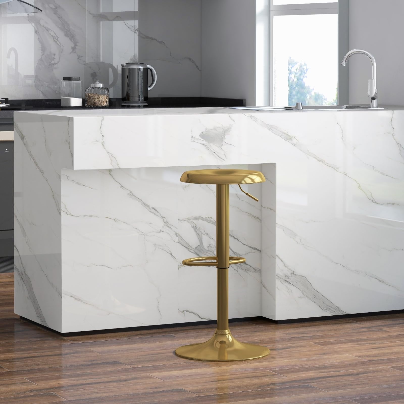 Metal Bar Stools, Counter Height Adjustable Barstools, Backless 360° Swivel Kitchen Stools for Island, Dining, Bistro, Pub (Gold)