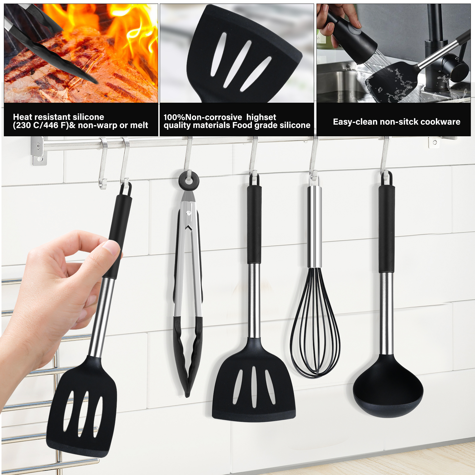 KSENDALO 26-Piece Silicone Cooking Utensils Set, Black photo 4