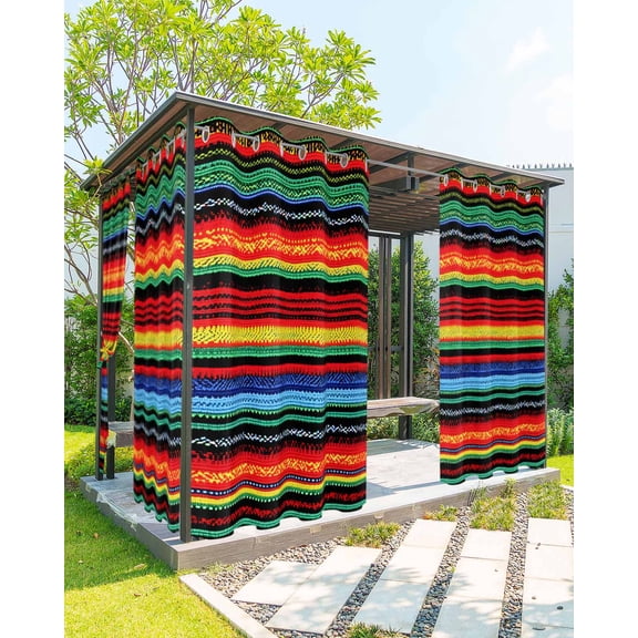 nqOlkjepod Outdoor Curtains for Patio Waterproof, Mexico Stripes Outdoor Privacy Panels Grommet, Colored Abstract Striped Orange Red Boho Blackout Outside Curtains for Porch/Cabana 54"x84", 1 Panel