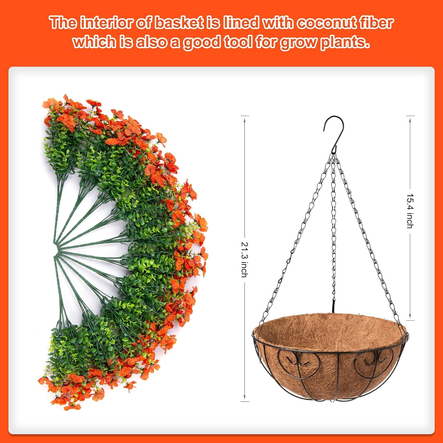 Artificial Flowers Hanging Basket for Outdoor Indoor Spring Decoration,Fake Silk Colorful Daisy Eucalyptus in Metal Coconut Lining Flowerpot Arrangement for Patio Yard Decor(Purple)