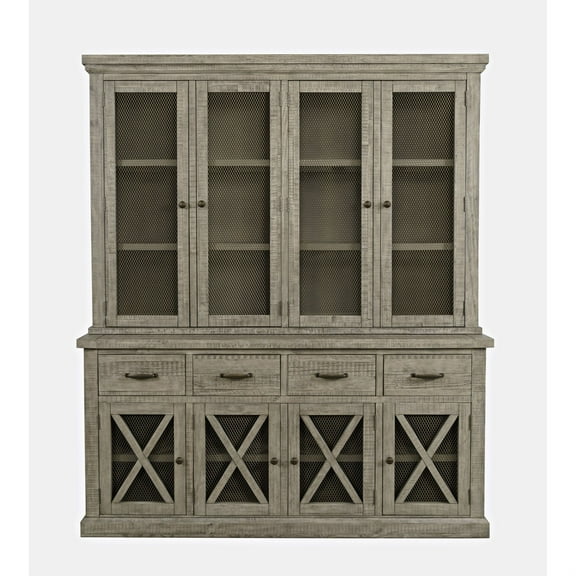 Jofran Telluride Rustic Distressed Pine Sideboard Buffet Hutch with LED Lights