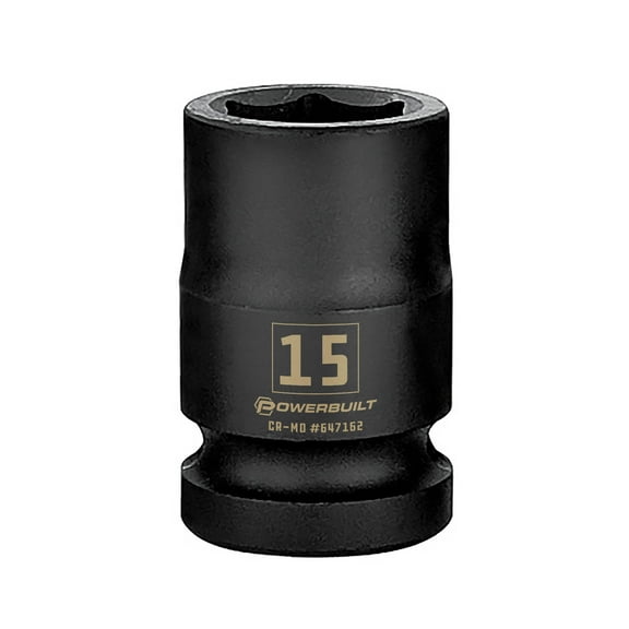 Powerbuilt 1/2 Inch Drive x 15 MM 6 Point Impact Socket - 647162