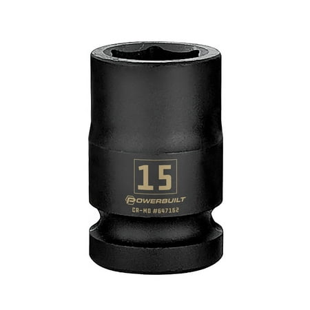 UPC: 0028907367415 | Powerbuilt 1/2 Inch Drive x 15 MM 6 Point Impact Socket – 647162