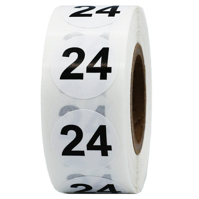 Circle Dot Number 24 Stickers | 0.75" Inch Round | 500 Pack