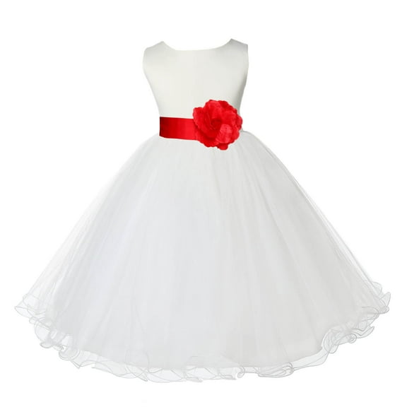 Ekidsbridal Satin Ivory Red Tulle Rattail Edge Flower Girl Dresses for Communion Baptism Christening Gown Wedding Pageant 829S 4
