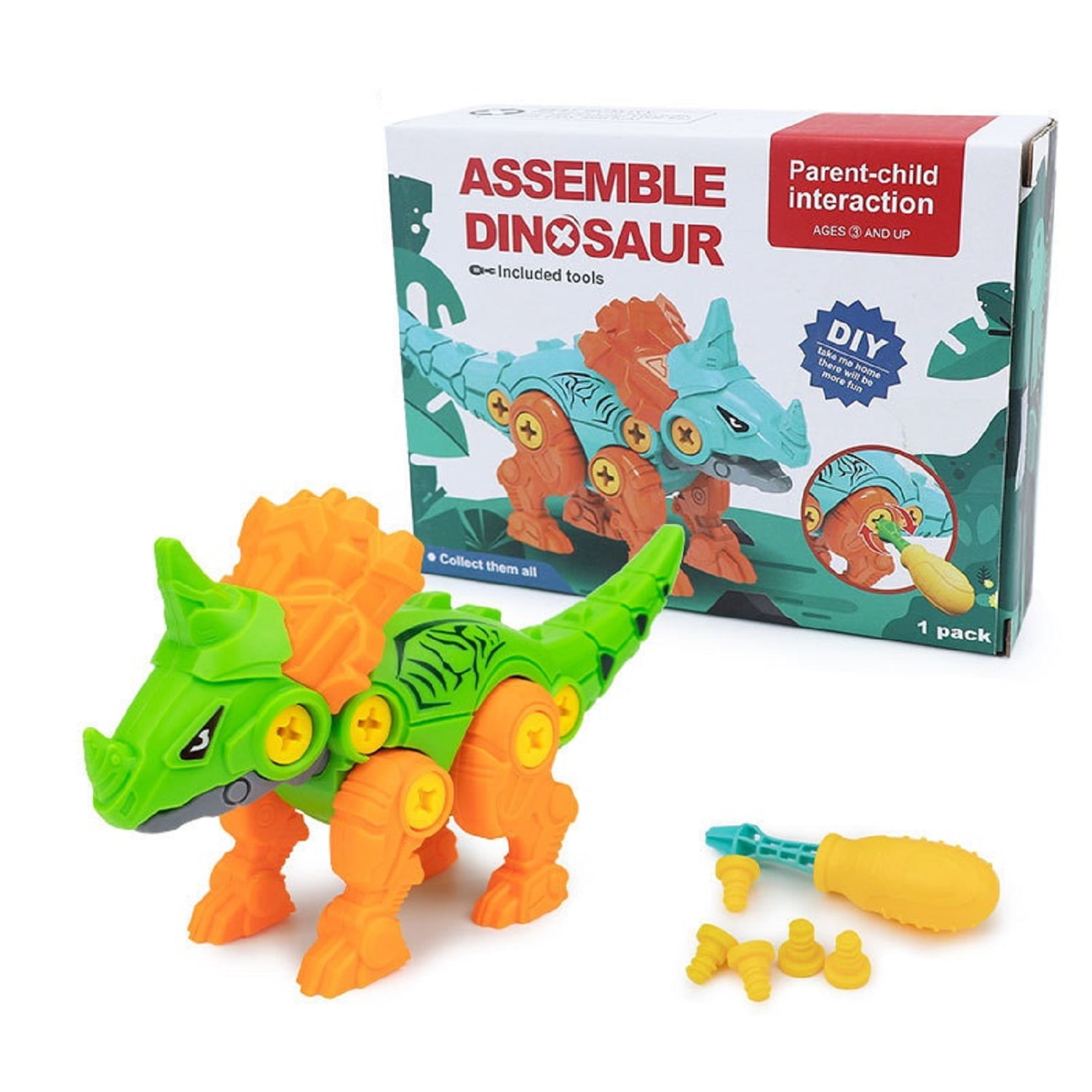 DIY Building Dinosaur Toys for Boys 3-6 Years Old STEM Learning Dinosaur Building Kit with Screwdriver Birthday Gifts for Toddlers Boys Girls Orange