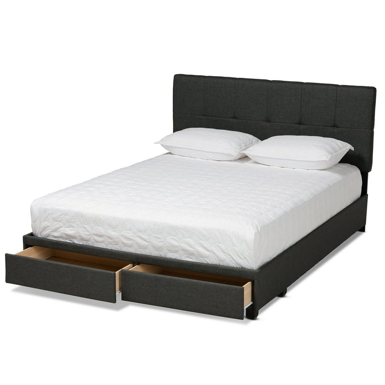 Baxton Studio Netti Dark Grey Fabric Upholstered 2-Drawer King Size Platform Storage Bed Baxton Studio Netti Dark Grey Fabric Upholstered 2-Drawer King Size Platform Storage Bed