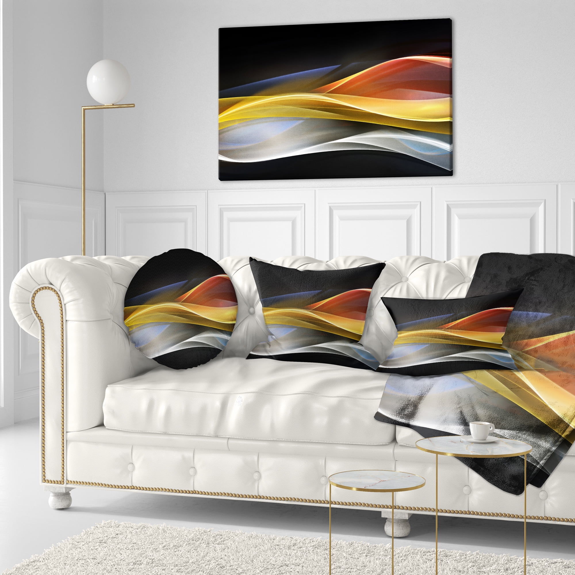 Designart 3D Gold Silver Wave Design - Abstract Throw Pillow - 12x20