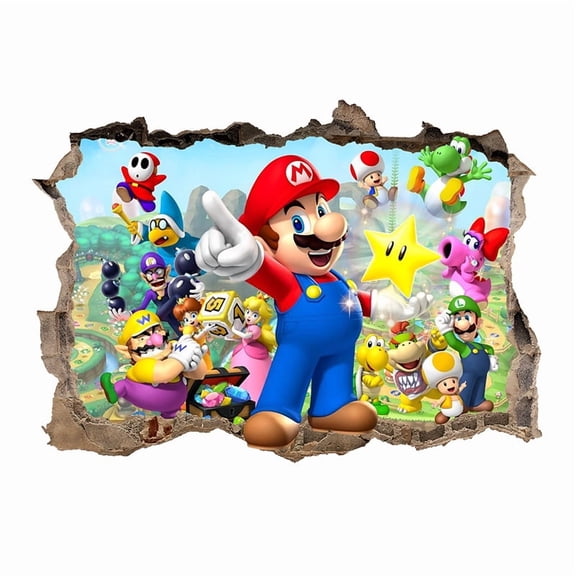 Mario Wall Stickers 3D wall stickers Children wall stickers Cartoon characters wall stickers Cartoon background wall decoration Children's bedroom decoration 60*40CM