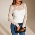 thumbnail image 4 of Neewe Long Sleeve Shirts for Women's Lace Tops Mesh Sheer Crew Neck Shirts Breathable Spring Fall Going Out Blouse, 4 of 6