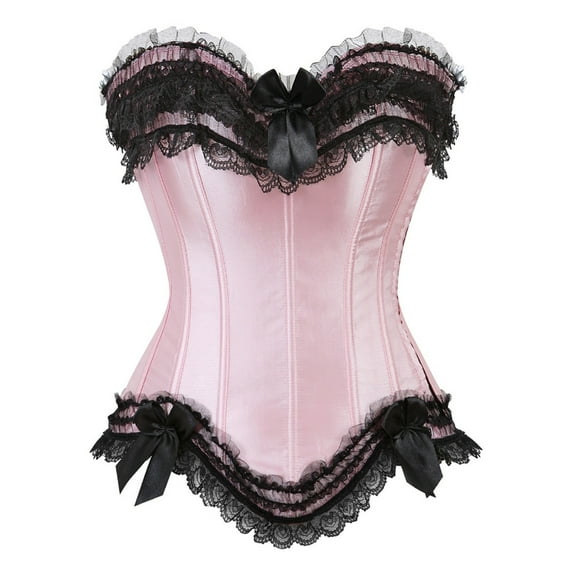 Luxalzxs Satin Corset Tops for Women Lace Up Boned Overbust Corset Bustier Waist Cincher Lingerie Bodyshaper Top