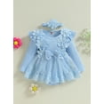 thumbnail image 4 of Hirigin Newborn Baby Girl Lace Romper Dress Long Sleeve Ruffle Mesh Tutu Dress 0 3 6 12 18 Months Cute Jumpsuits with Headband, 4 of 8