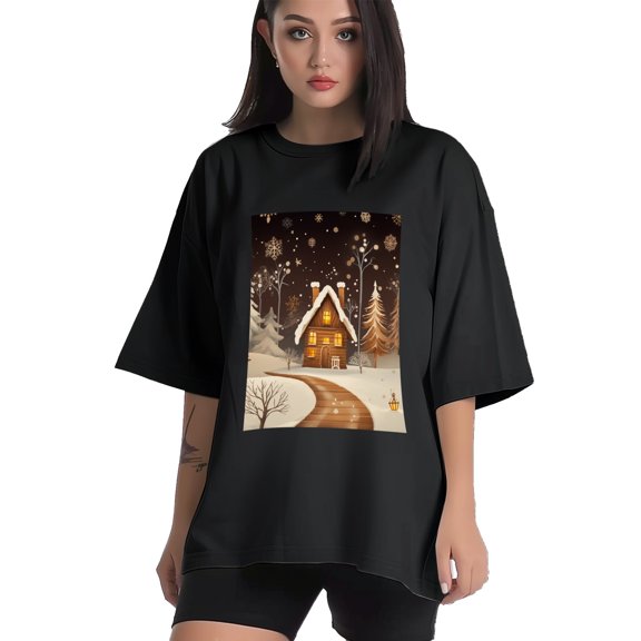 Plus Size Shirt for Women Black Tops for Women Short Sleeves Shirt for Women Snow Scene T Shirt Crewneck Shirt for Women XS