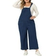 thumbnail image 2 of Unique Bargains Women's Plus Size Denim Bib Adjustable Suspenders Overalls 1X Dark Blue, 2 of 6