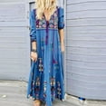 thumbnail image 2 of Women Plus Size V Neck Print Lace Up Long Sleeve Boho Dress Party Maxi Dress plus Size Long Dresses for Women 3x plus Size Casual Party Dresses for Women, 2 of 8