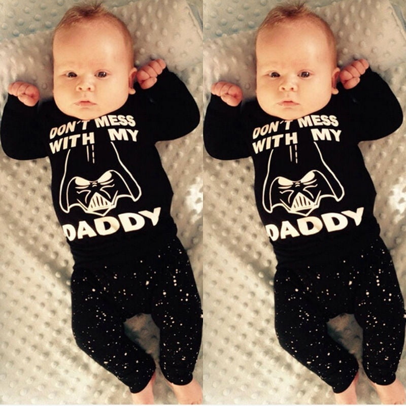 Nituyy Newborn Baby Boys Girl Star Wars Clothes Tops T Shirt Long Pants Outfit Set 2pcs Black