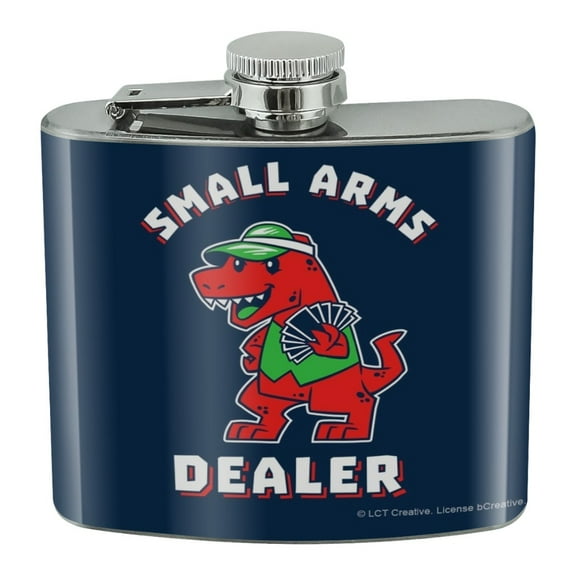Small Arms Dealer T-Rex Card Poker Funny Humor Stainless Steel 5oz Hip Drink Kidney Flask