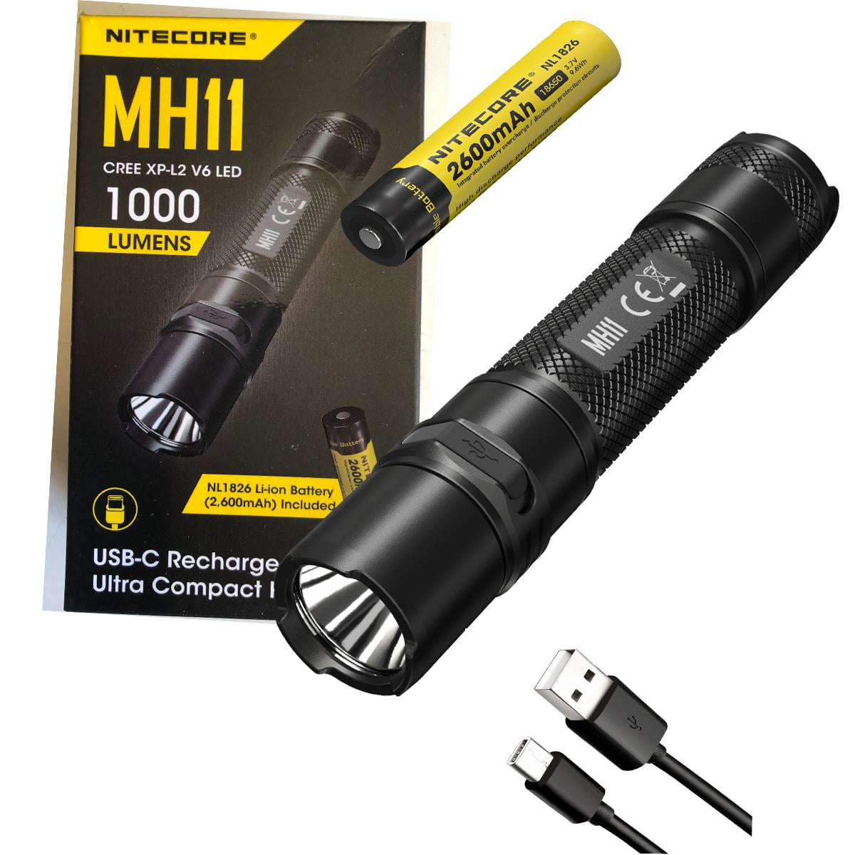 Nitecore MH10 1000 Lumens Compact USB Rechargeable LED Flashlight w/ Battery 
