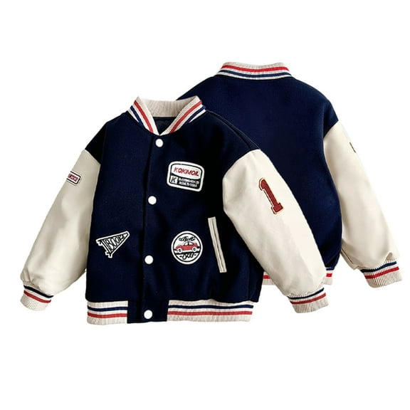 Godderr Kids Baby Boys Girls Lettering Baseball Jacket Varsity Style Buttons Baseball Coat Warm Fall Winter Cotton Jacket Short Outerwear for 2-12 Years Old