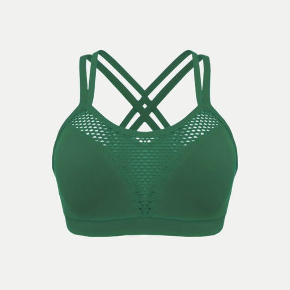 High Support Sports Bras for Women New Women's Fashion Solid Color Sports Bra Thin Belt Shockproof Underwear Style B-52 Green