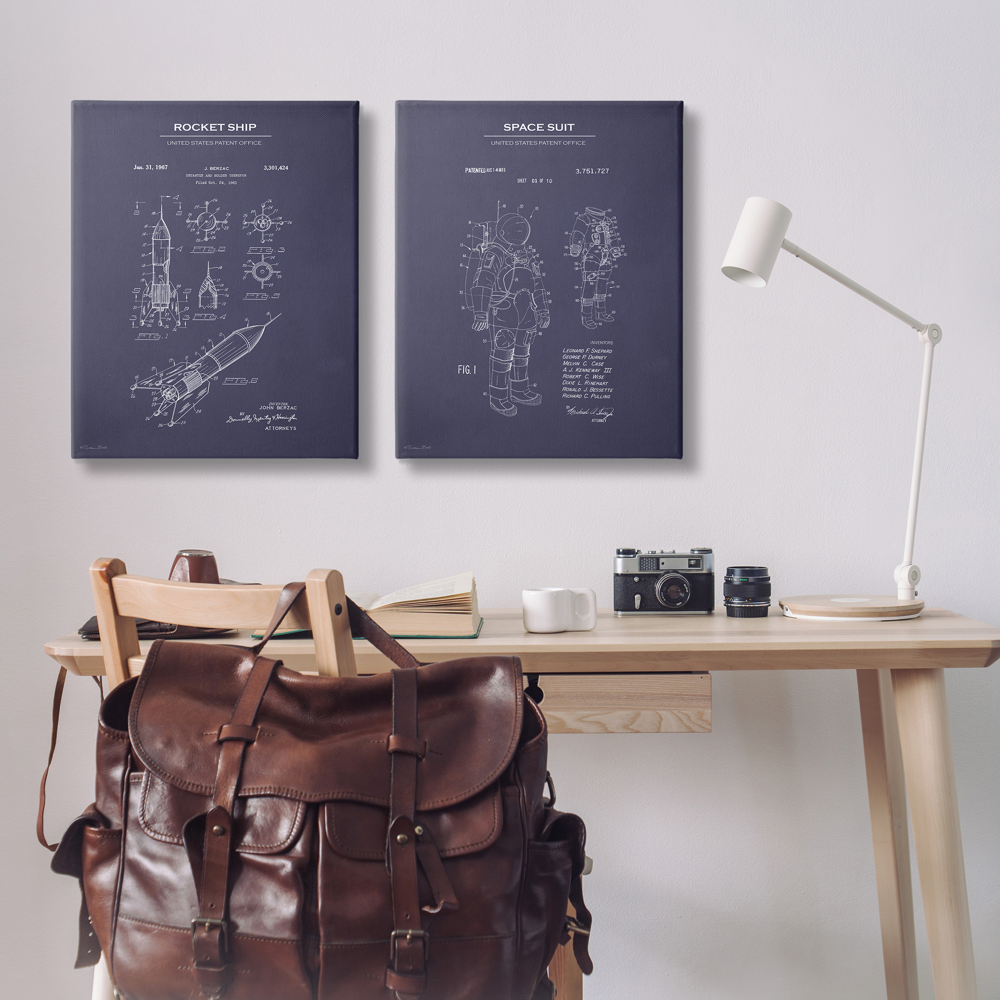 Stupell Industries Rocket Space Suit Diagram Education Painting Wrapped Canvas Art Print Wall Art, 24 x 30, Set of 2