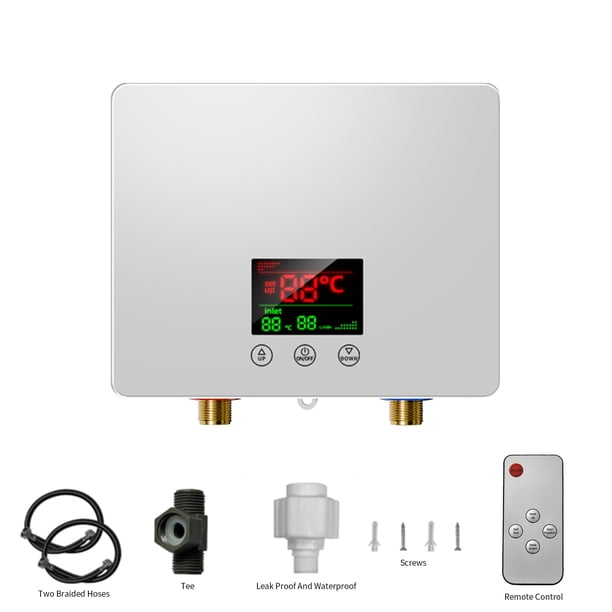 Calentador de Agua Eléctrico sin Tanque, Calentador de Agua Caliente Instantáneo de 4500W de Temperatura Constante con Control Remoto y Pantalla Digital Bajo Demanda