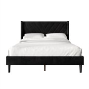 Castle Place Sophisticated Wingback Velvet Upholstered Twin Platform Bed, Black