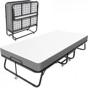 SUNCROWN Folding Bed with Mattress, Twin Size Folded Bed, Foldable Twin Bed for Adults, 5" Thick, 75" x 38" Portable Roll Away Guest Beds - Foldaway Bed Frame for Guest Room, Small Apartment