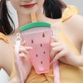 thumbnail image 3 of Large Capacity Cute Water Bottle with Strap and Straw Reusable Plastic Juice Drinking Cup Portable Children Water Cup for Home Parties Travel Indoor and Outdoor Use，Red, 3 of 10