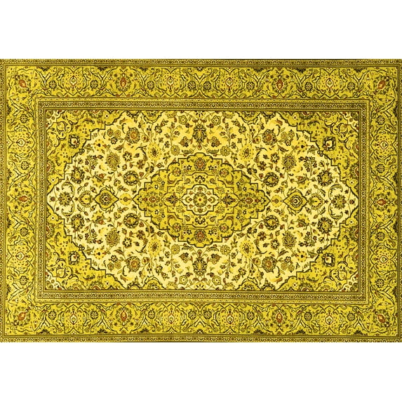 Ahgly Company Indoor Rectangle Medallion Yellow Traditional Area Rugs, 4' x 6'