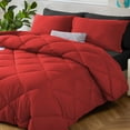 thumbnail image 3 of HIG 5 Piece Reversible Twin-XL Comforter Set - Red Quilted Down Alternative Bedding All Season Super Soft Microfiber Bed in a Bag Includes Sheets Pillowcases Shams, 3 of 4