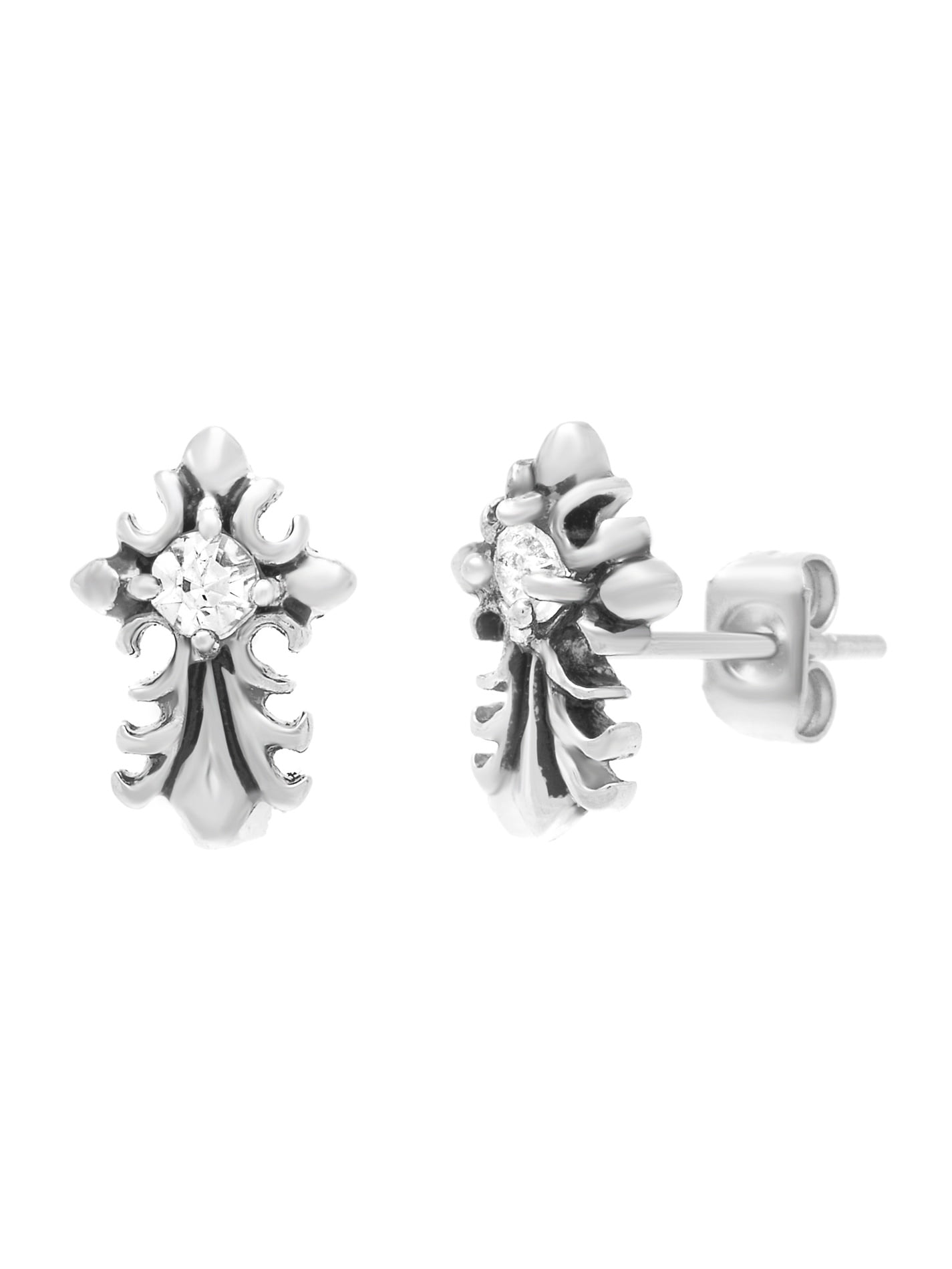 My Bible Oxidized Stainless Steel Cubic Zirconia Gothic Cross Stud Earrings
