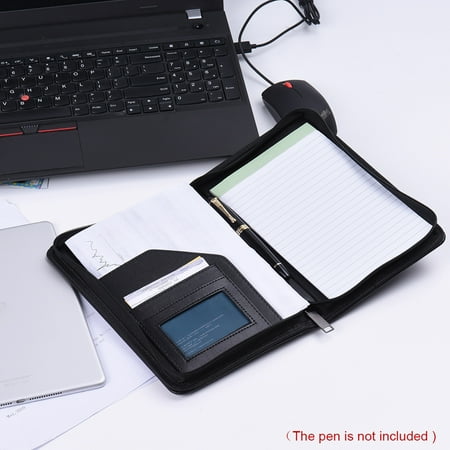 Leather Memo Box Portable Business Portfolio Padfolio Folder Document Case Organizer A5 PU Leather with Business Card Holder Memo Note Pad ()