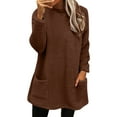 thumbnail image 4 of Women's Mid-Length Plush Sweatshirt, Double-Sided Fleece Pullover with Pockets, Crew Neck Casual Long Sleeve Top, Soft Warm Layering Piece, Autumn Winter Comfort Wear Brown S, 4 of 9
