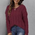thumbnail image 4 of Lilgiuy Women's V-Neck Casual Solid Color Knit Long Sleeve Hooded Pullover Sweater Top Winter Fashion 2022, 4 of 5