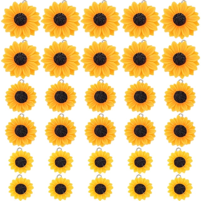 30pcs Flower Charms Resin Pendants Mini Sunflower Beads Sunflower Charms For Jewlery Making