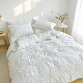 thumbnail image 2 of JOLUSERE Rustic French Style White Duvet Cover Sets King Size, Textured Flower Pinch Pleated Solid Luxury Bedding Sets, 2 of 9