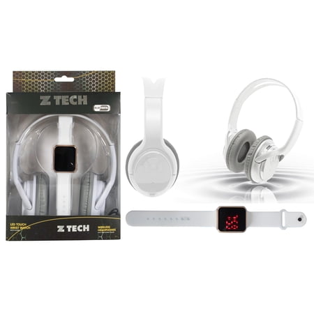 Zummy Wireless Over-Ear Bluetooth Headphones and LED Touch Watch - White