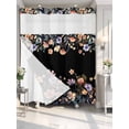 thumbnail image 2 of No Hook Shower Curtain with Snap-in Liner, Black Spring Floral Waterproof Fabric Bathroom Curtains, Elegant Flowers Farmhouse Botanical Bath Curtains & Mesh Top Window 66"x72", 2 of 9
