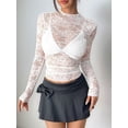 thumbnail image 5 of Womens Mesh Long Sleeve Top Sheer Blouse See Through Tee Shirt Lace Tops White L, 5 of 8