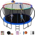 thumbnail image 1 of Jump Into Fun Trampoline 12FT, 1200LBS Trampoline for Kids and Adults with Enclosure, Basketball Hoop, Wind Stakes, LED light, Sprinkler and Socks, Outdoor Galvanized Full Spray Round Trampoline, 1 of 7