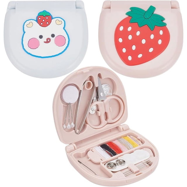 Kit de costura portátil de viaje de 2 piezas, minicaja de costura pequeña de plástico con herramienta de costura, reparación de emergencia, juego de costura de fresa, accesorios.