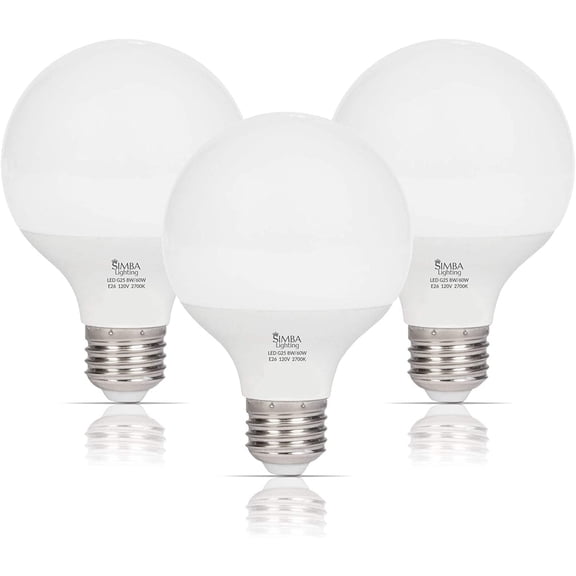 Simba Lighting LED Vanity Globe G25 G80 8W 60W Equivalent Bulbs 120V E26 Base 2700K Soft White 3-Pack